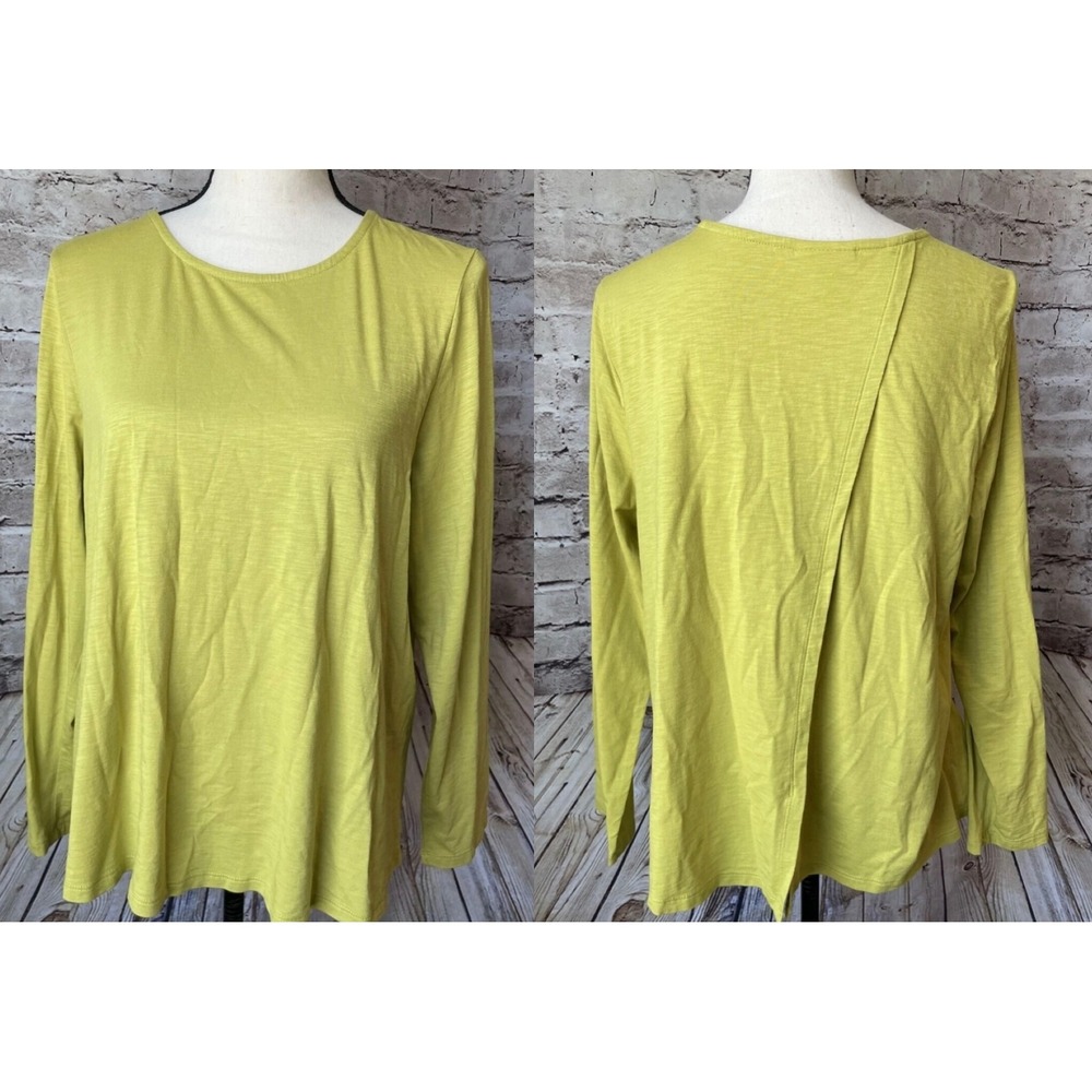 J Jill Womens Shirt L Petite Long Sleeve Green Faux Wrap Back Casual